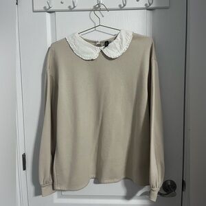 H&M Beige Top with White Collar